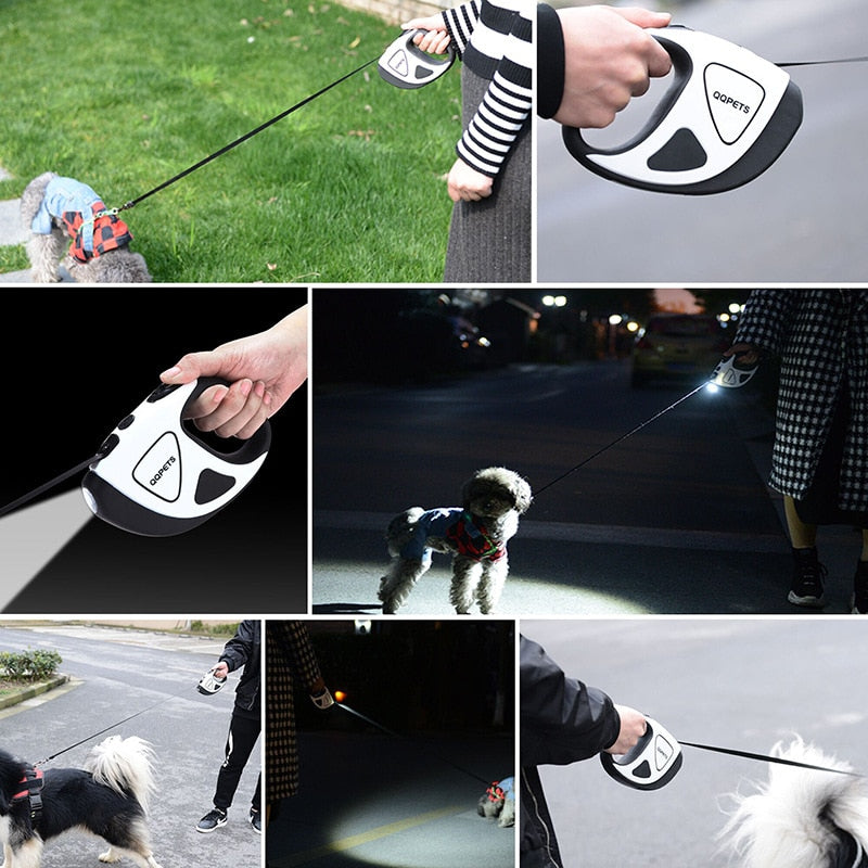 Pet Dog Automatic Retractable Fiber Night Safety LED Automatic Leash