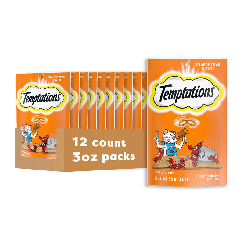 Temptations Classic Crunchy and Soft Cat Treats Crabby Crab Flavor 3 oz. Pouch (Pack of 12)