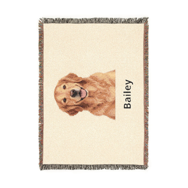 Personalized Pet Photo & Name Woven Blanket — 52 × 37 in