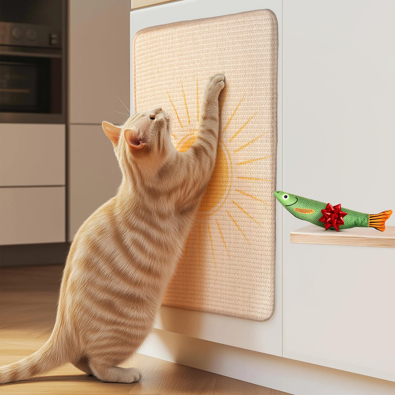 Sisal Cat Scratcher & Catnip Fish Toy, Sun Design
