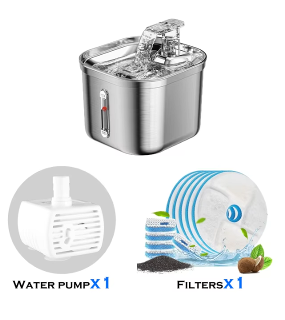 2.2L Stainless Steel Cat Water Fountain with Filters
