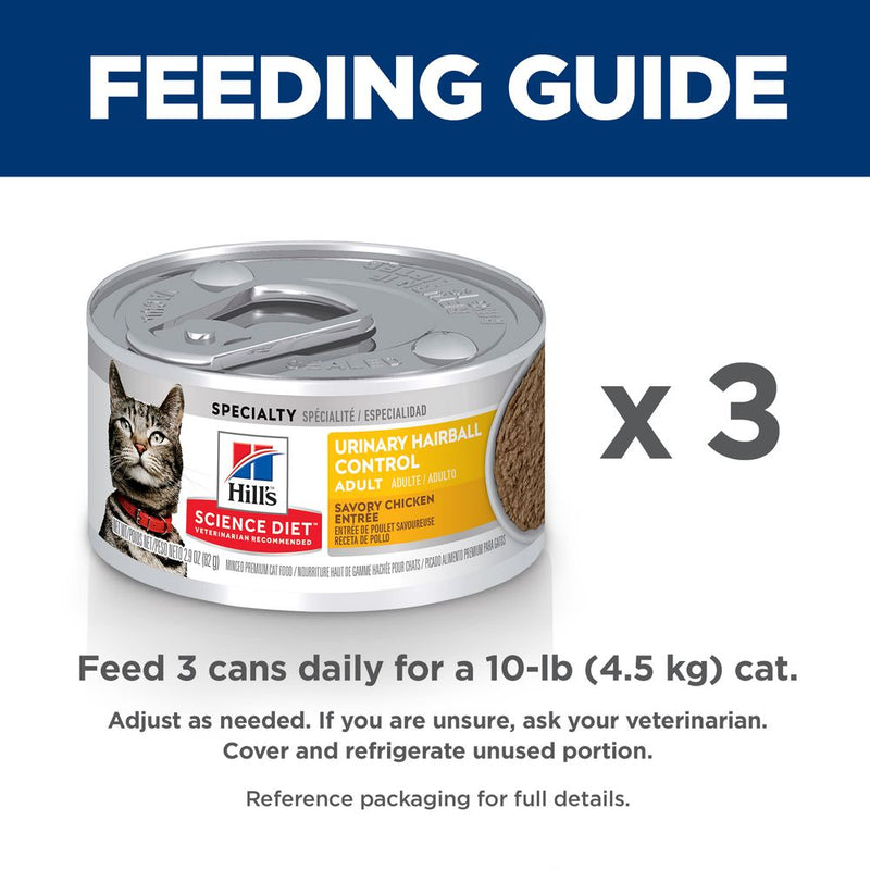 Hill's Science Diet Adult Urinary & Hairball Control Canned Cat Food, Savory Chicken