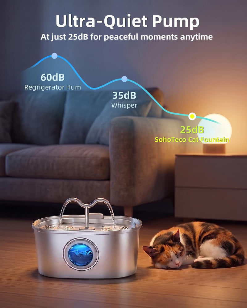 3.2L Stainless Steel Pet Water Fountain with Dual Spouts