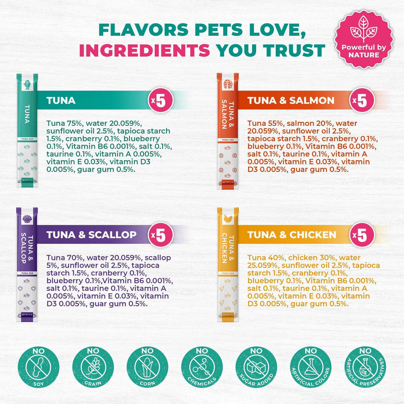 Tuna Lickable Cat Treats, 20 Squeeze Sticks