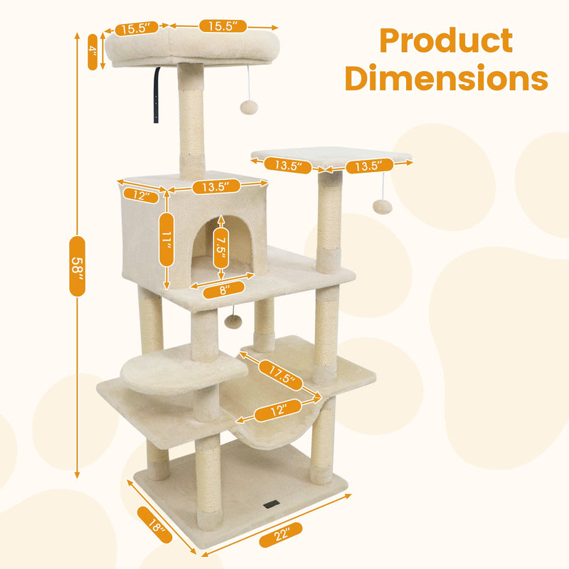 58-Inch Multi-Level Plush Cat Tree