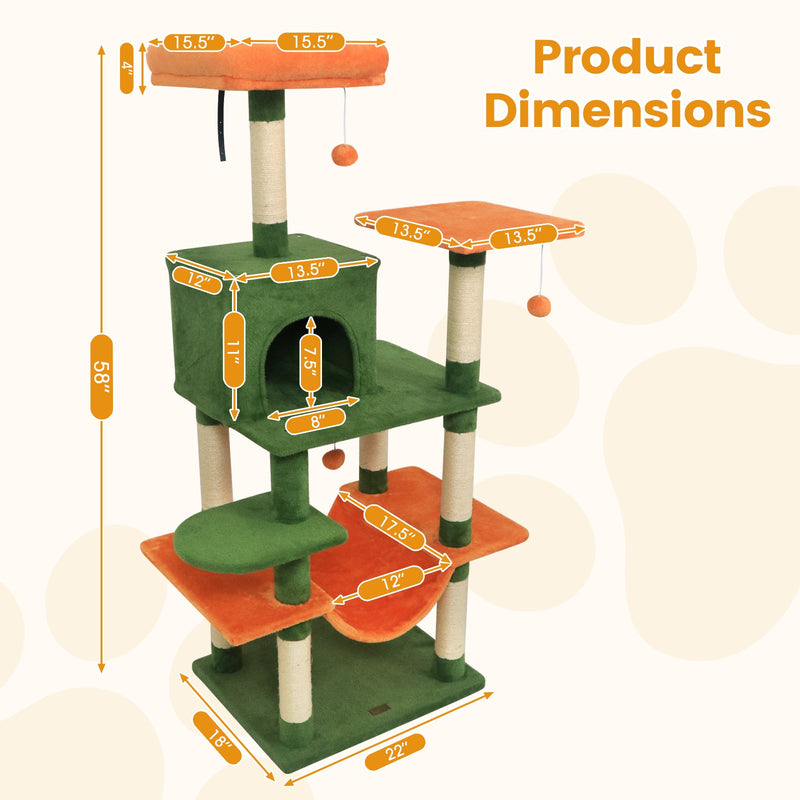 58-Inch Multi-Level Plush Cat Tree