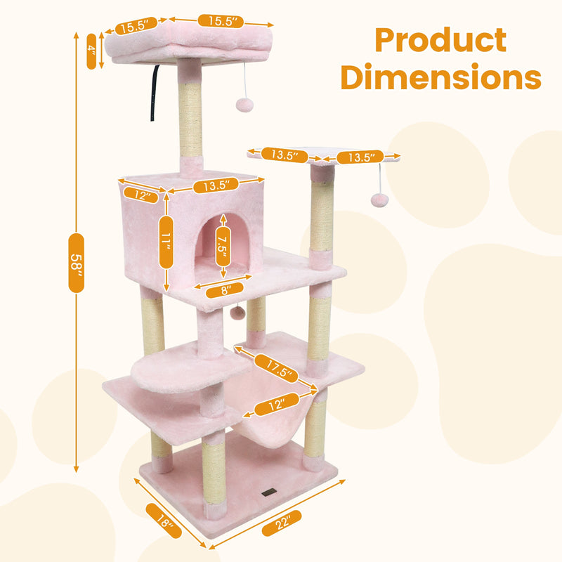 58-Inch Multi-Level Plush Cat Tree