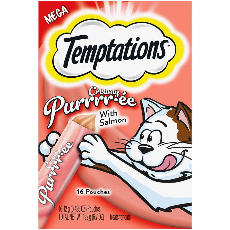 Temptations Creamy Puree with Salmon Lickable Squeezable Cat Treats 0.42 Oz Pouches 16 Count