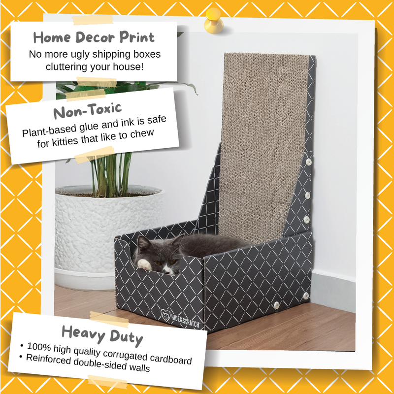 26" L Shaped Cat Scratcher Box and Cat Bed with Double-Sided Cardboard Cat Scratch Pad
