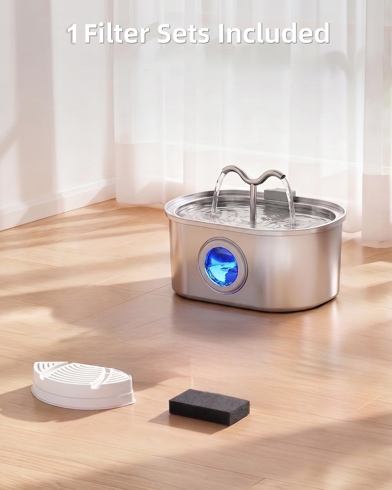 3.2L Stainless Steel Pet Water Fountain with Dual Spouts