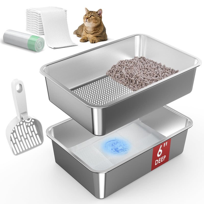Stainless Steel Sifting Litter Box for Non-Clumping Pellets