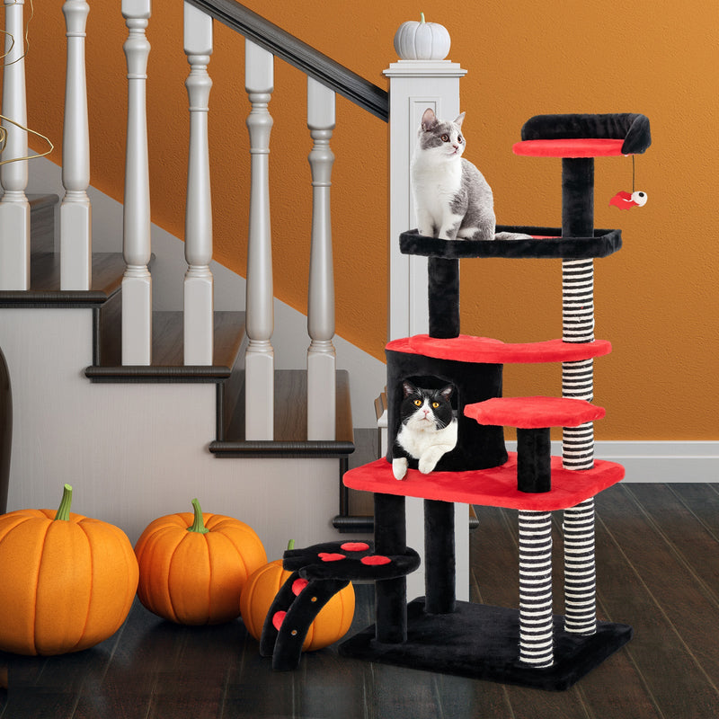 Gothic Cat Tree with Bed & Condo, Black & Red