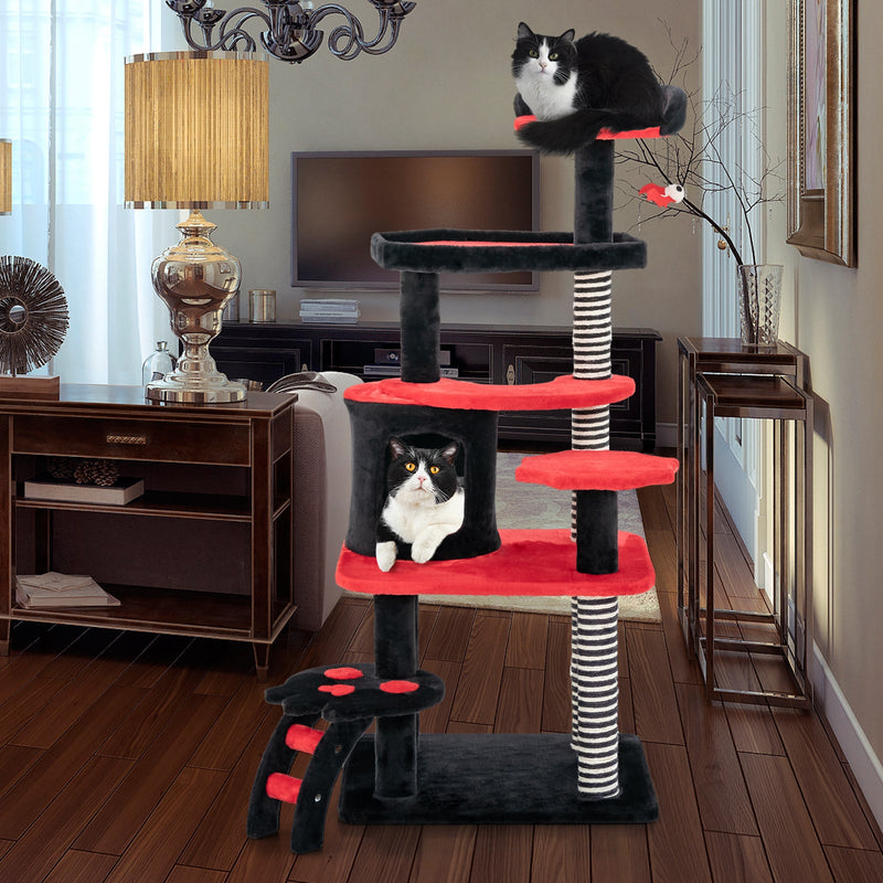Gothic Cat Tree with Bed & Condo, Black & Red