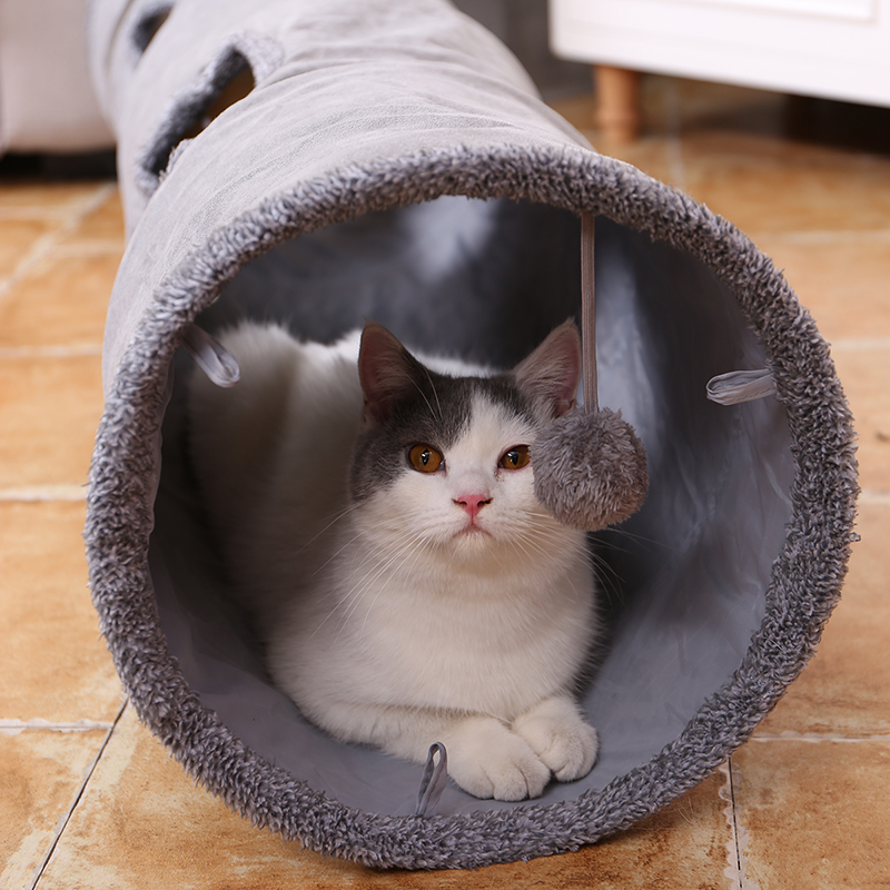 Collapsible Cat Play Tunnel, Grey