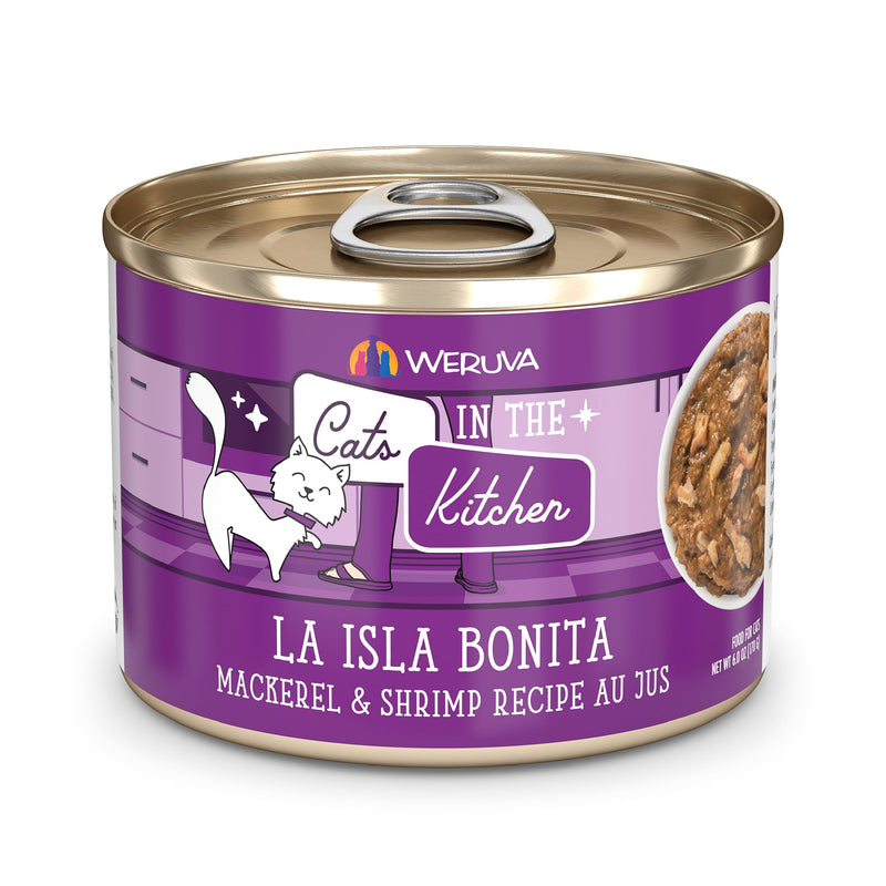 Weruva Cats in The Kitchen La Isla Bonita with Mackerel & Shrimp Au Jus Cat Food 6oz Can (Pack of 24)