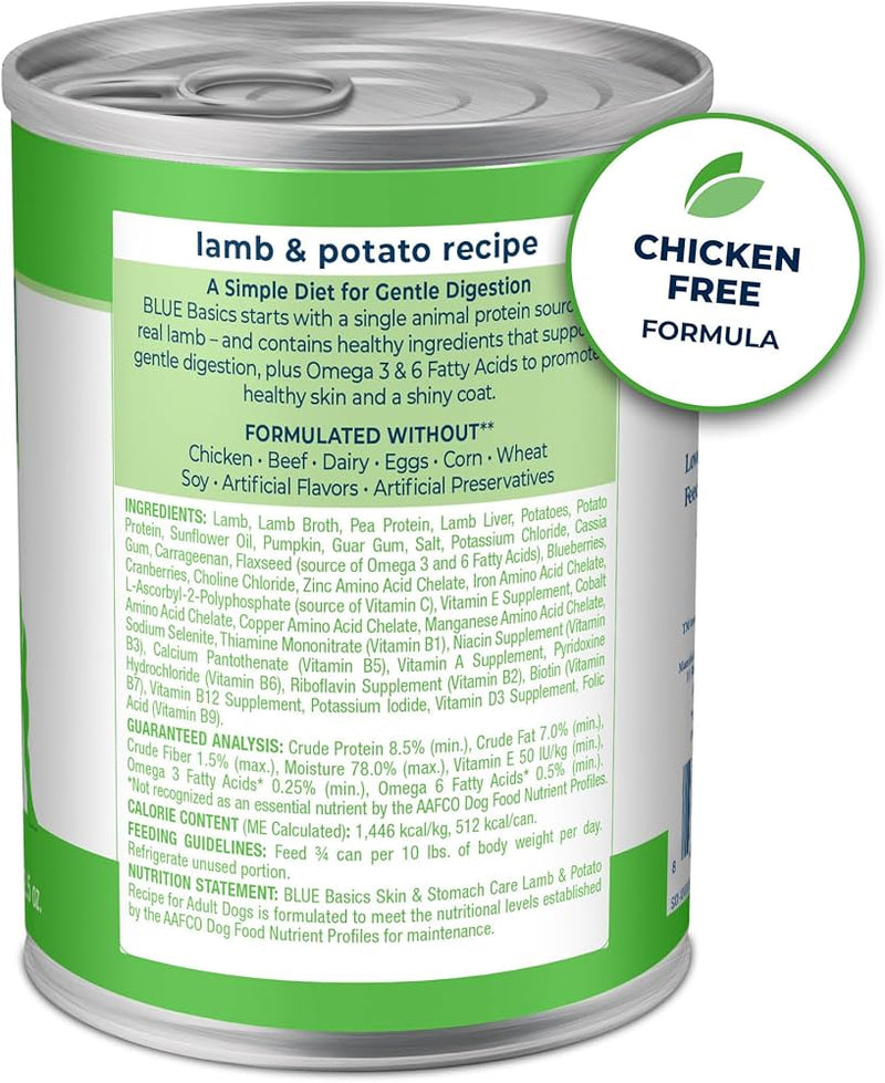 Blue Buffalo Basics Adult Grain-Free Lamb & Potato, Limited Ingredient Diet Wet Dog Food (12.5oz)