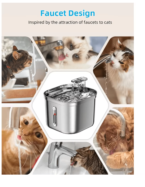 2.2L Stainless Steel Cat Water Fountain with Filters