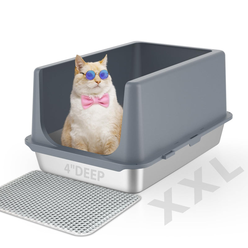 LIHONG XL Stainless Steel Cat Litter Box with High-Sided Lid