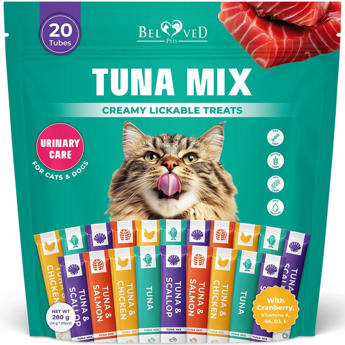 Tuna Lickable Cat Treats, 20 Squeeze Sticks