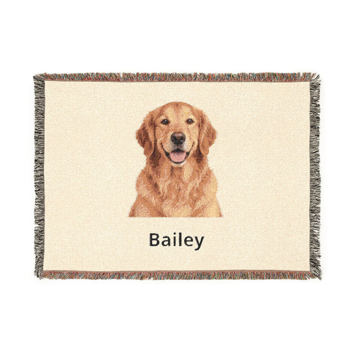 Personalized Pet Photo & Name Woven Blanket — 52 × 37 in