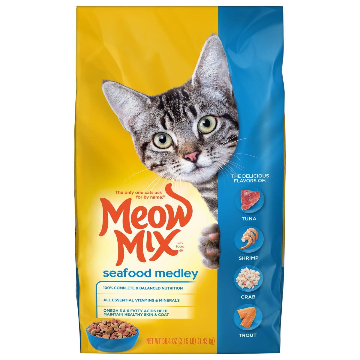 Meow Mix Seafood Medley Dry Cat Food 3.15 Pound Bag (Pack of 4)