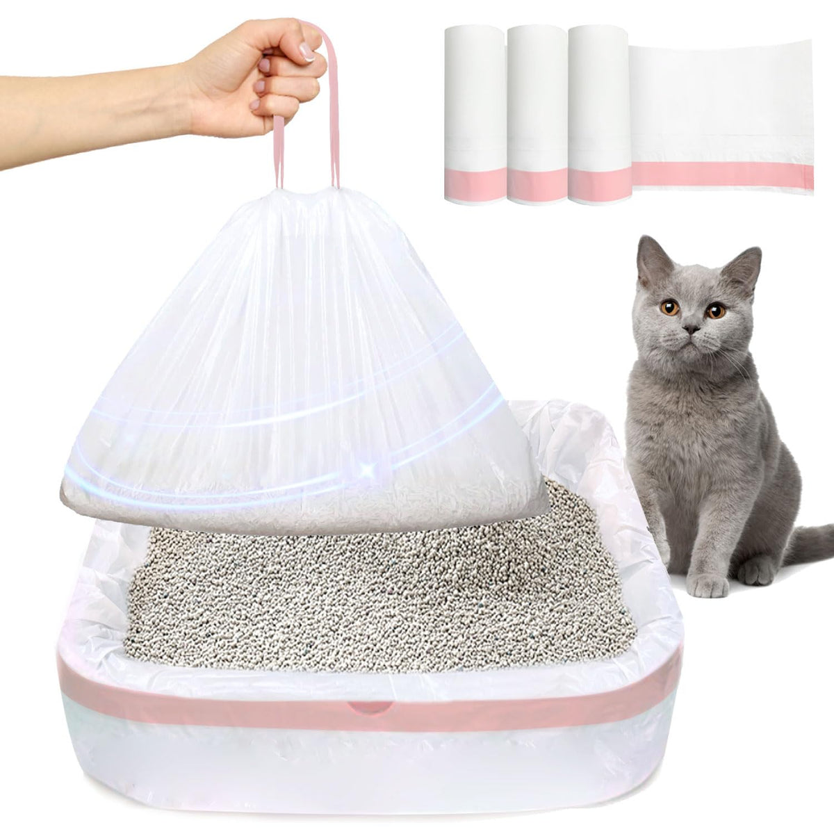Jumbo Drawstring Cat Litter Box Liners, 45 × 18 in, 30 Count