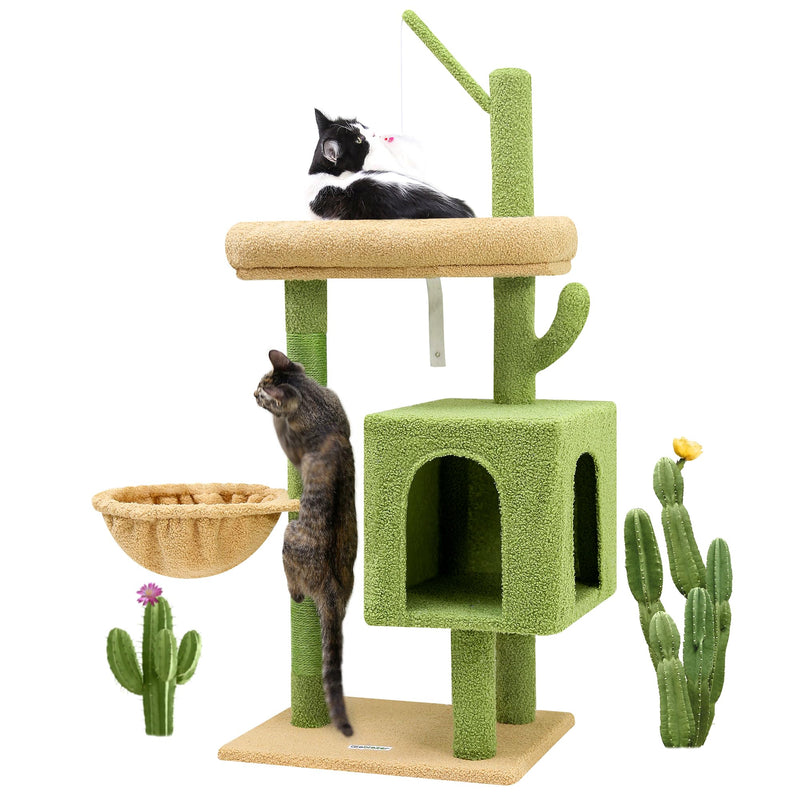 Globlazer F46C 46-inch Cactus Cat Tree with Condo & Basket, Green