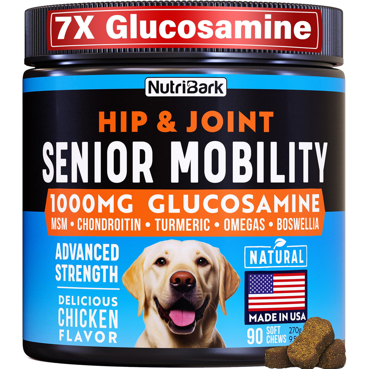 Senior Dog Hip & Joint Support Chews with Glucosamine, MSM & Omega-3