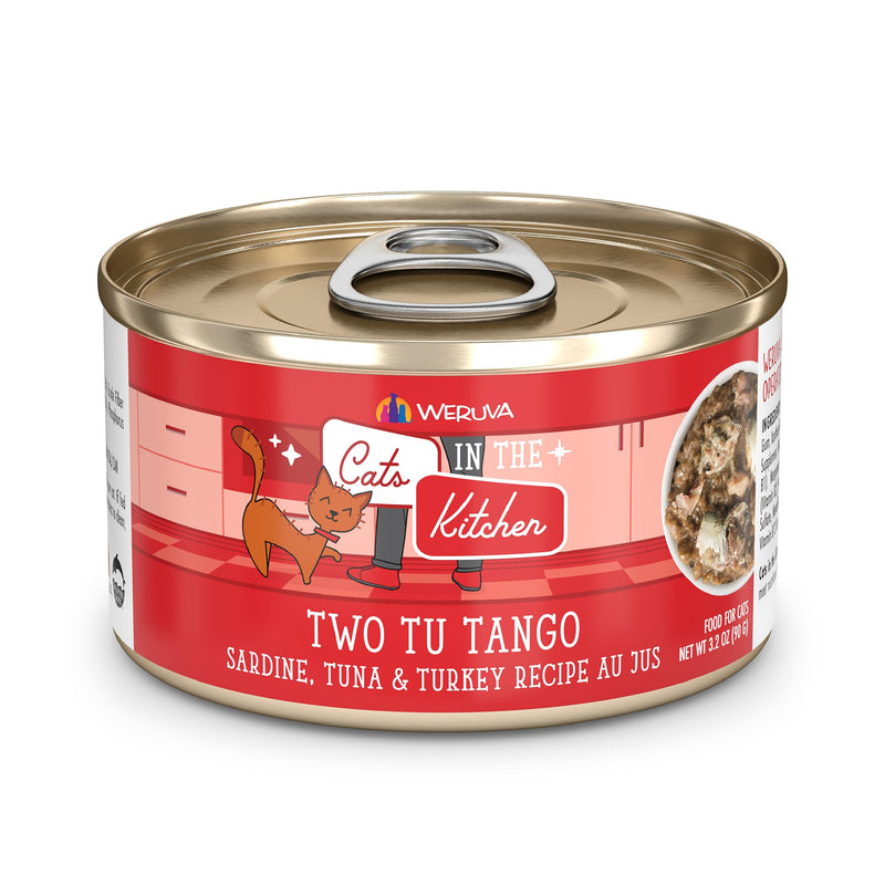 Weruva Cats in The Kitchen Two Tu Tango with Sardine Tuna & Turkey Au Jus Cat Food 3.2oz Can (Pack of 24)