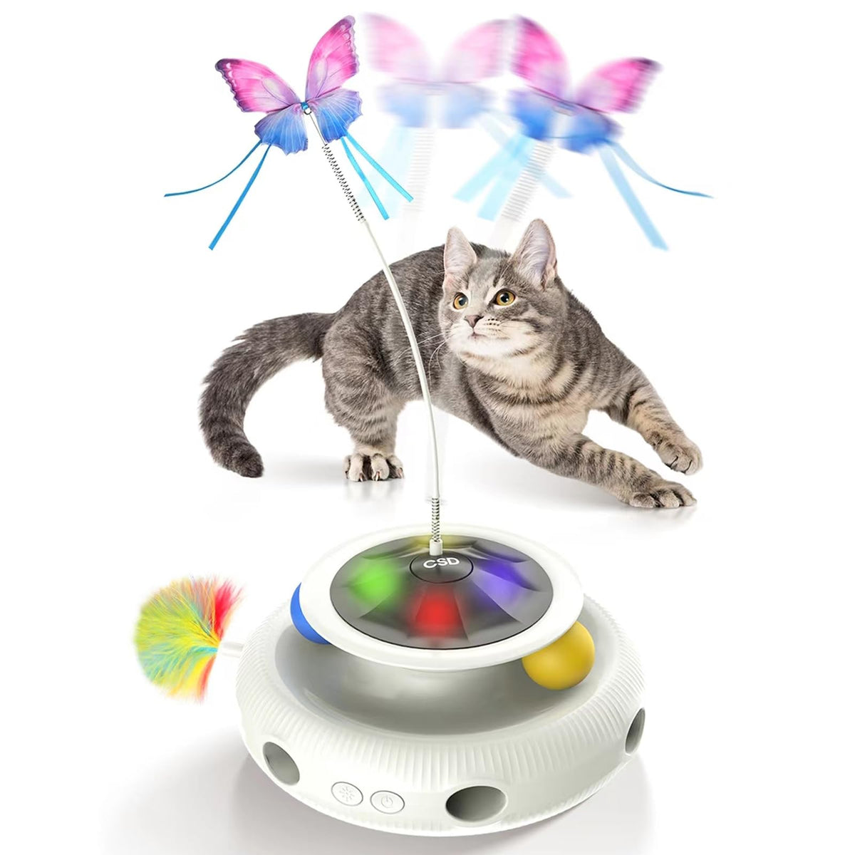 Rechargeable Butterfly & Feather Cat Toy, Beige