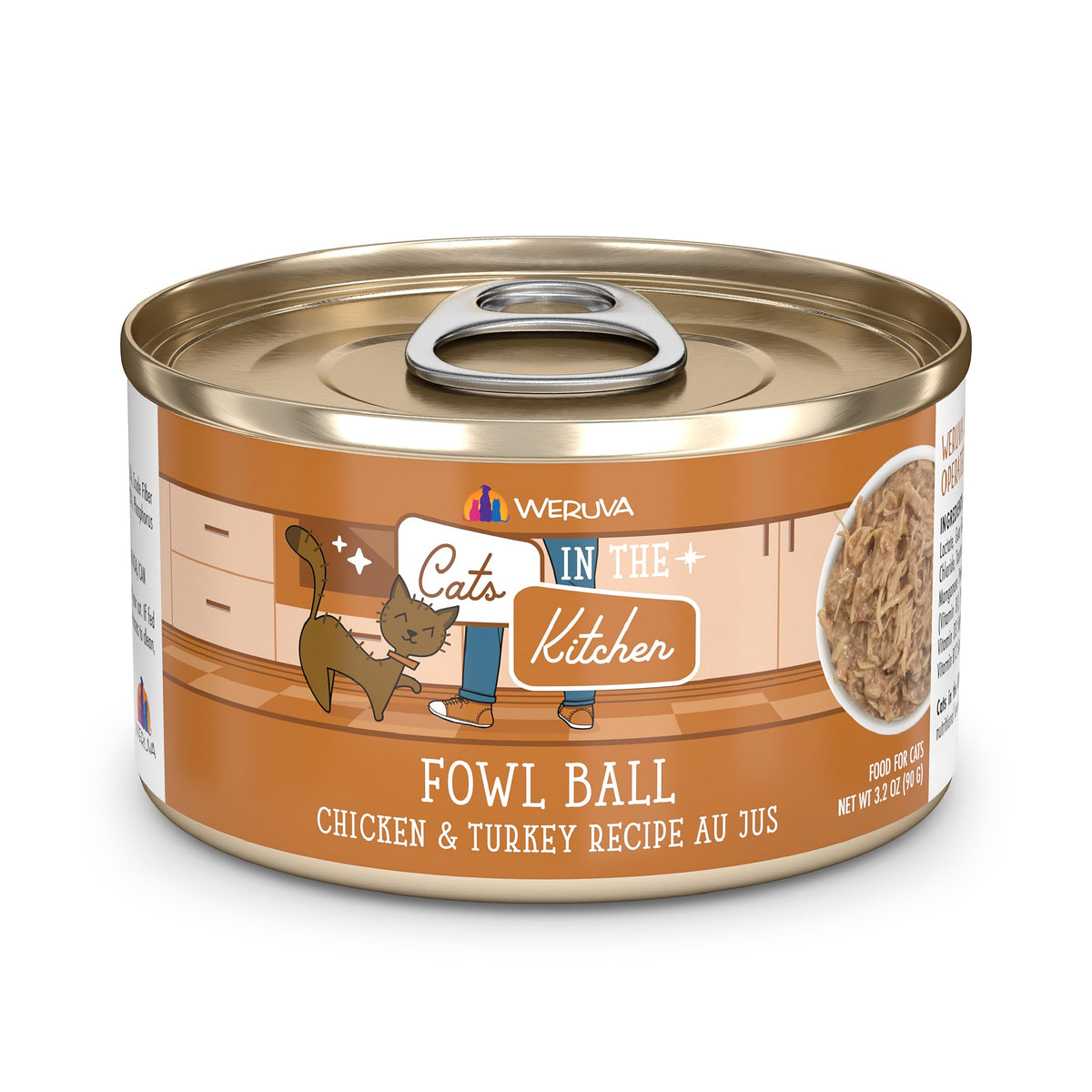 Weruva Cats in The Kitchen Fowl Ball with Chicken & Turkey Au Jus Cat Food 3.2oz Can (Pack of 24)