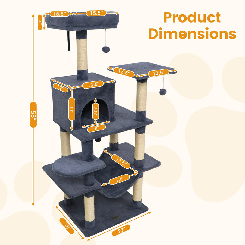 58-Inch Multi-Level Plush Cat Tree