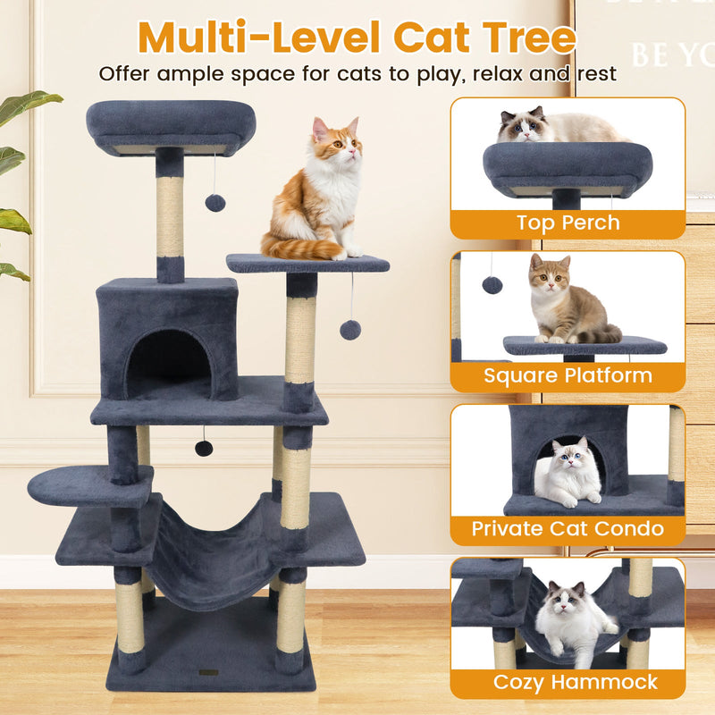 58-Inch Multi-Level Plush Cat Tree