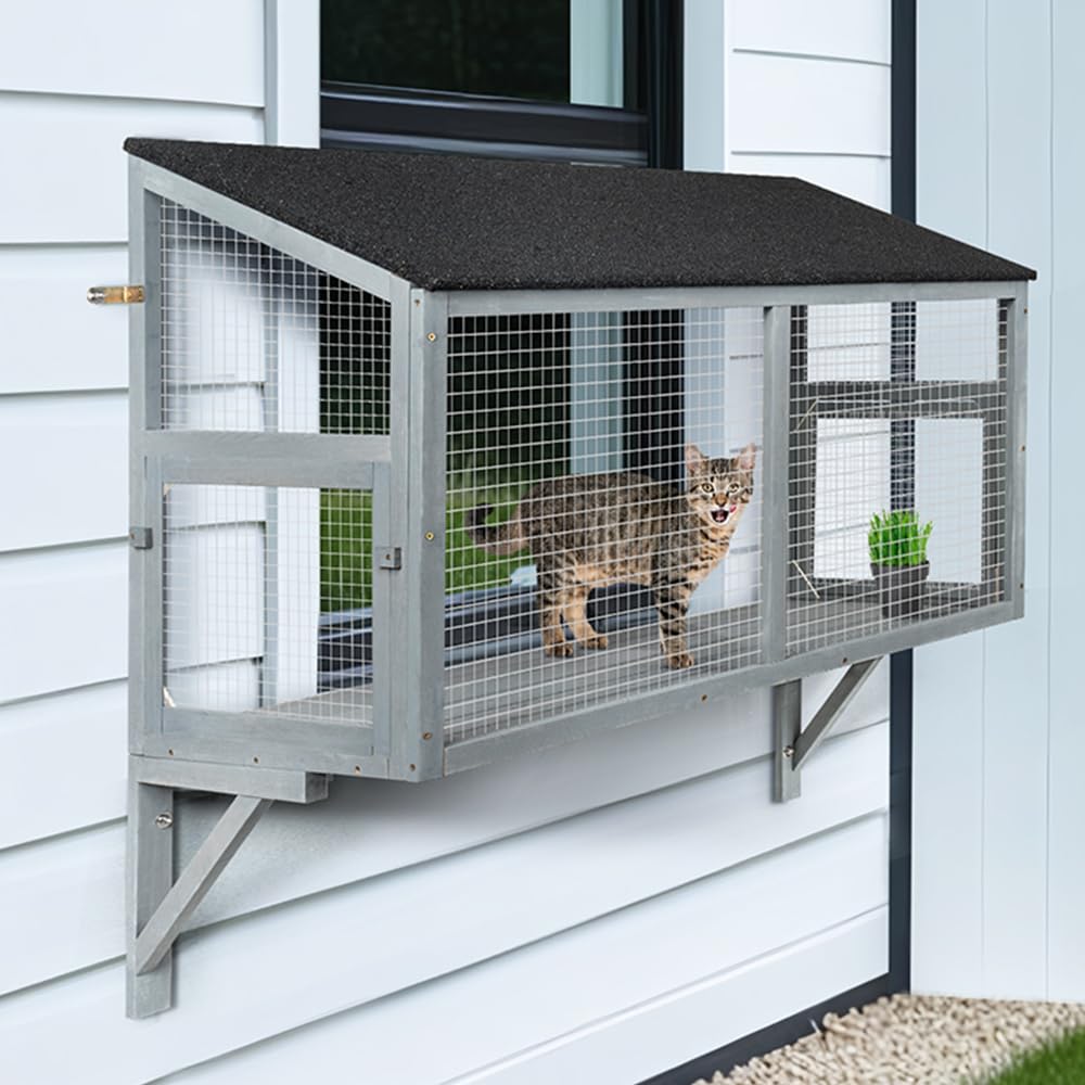 beeNbkks Wooden Window Catio Enclosure for Cats