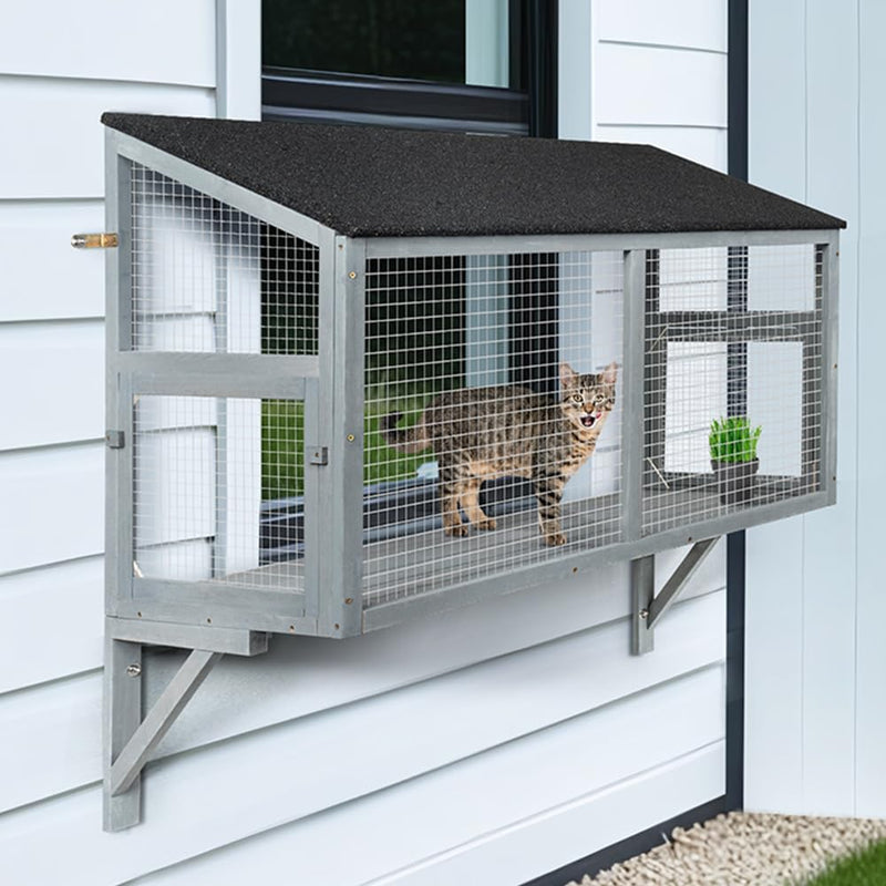 beeNbkks Wooden Window Catio Enclosure for Cats