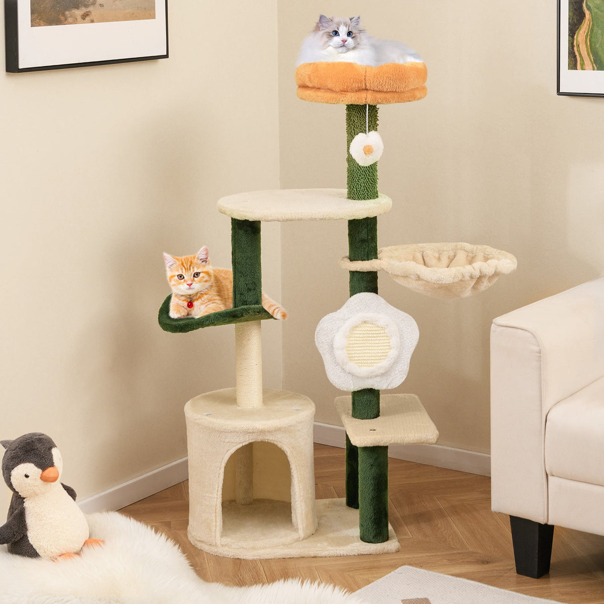 Flower Cat Tree with Plush Top Perch