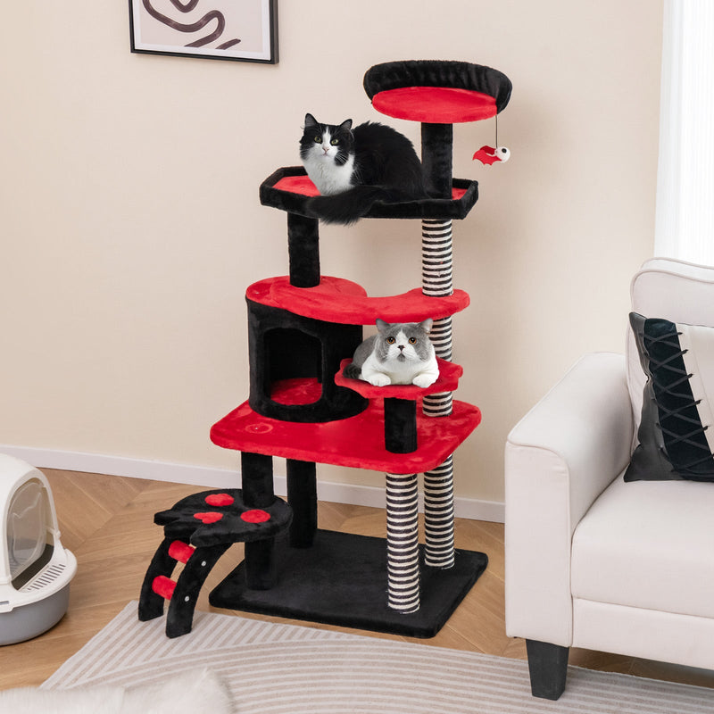 Gothic Cat Tree with Bed & Condo, Black & Red