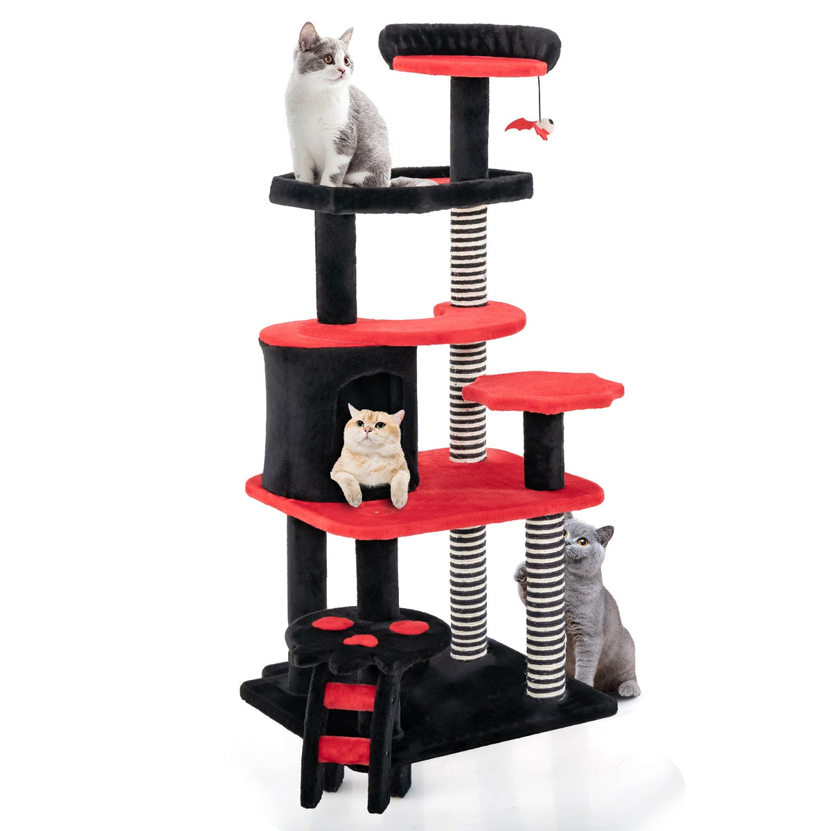 Gothic Cat Tree with Bed & Condo, Black & Red
