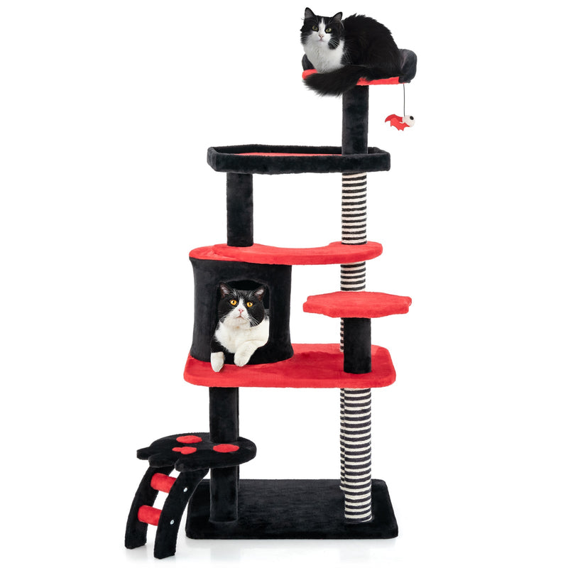Gothic Cat Tree with Bed & Condo, Black & Red