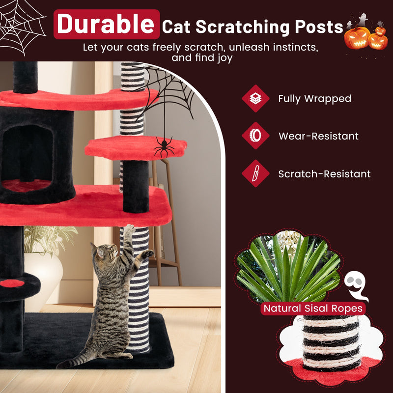 Gothic Cat Tree with Bed & Condo, Black & Red