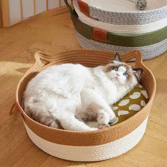 Japanese Hand-Woven Rattan Cat Basket