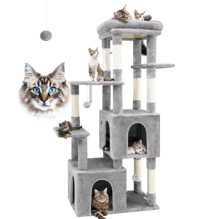 Globlazer F61 61-inch Cat Tree with Large Perch & Condos, Light Grey