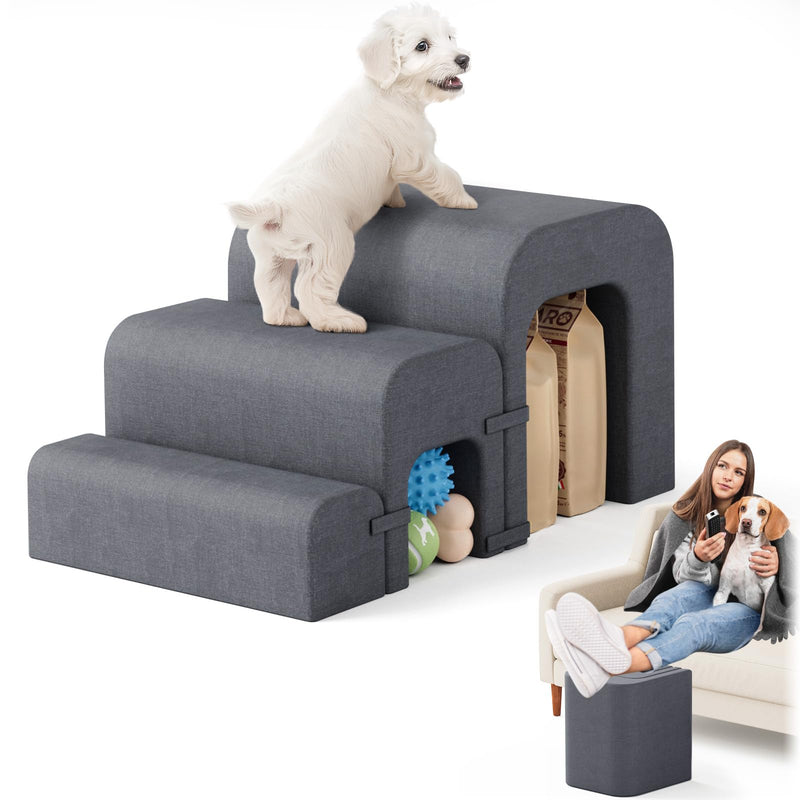 SereneCloud 3-Step Pet Stairs with Storage, Gray