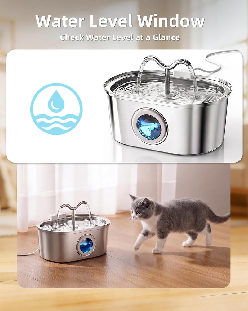 3.2L Stainless Steel Pet Water Fountain with Dual Spouts