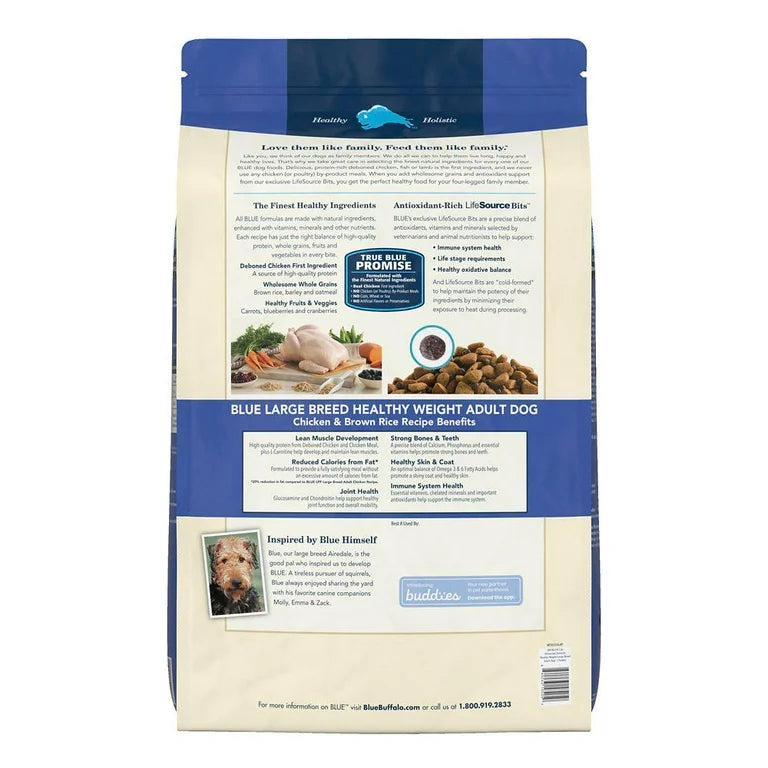 Blue Buffalo Adult Large Breed, Healthy Weight Chicken & Brown Rice Dry Dog Food (30lb)