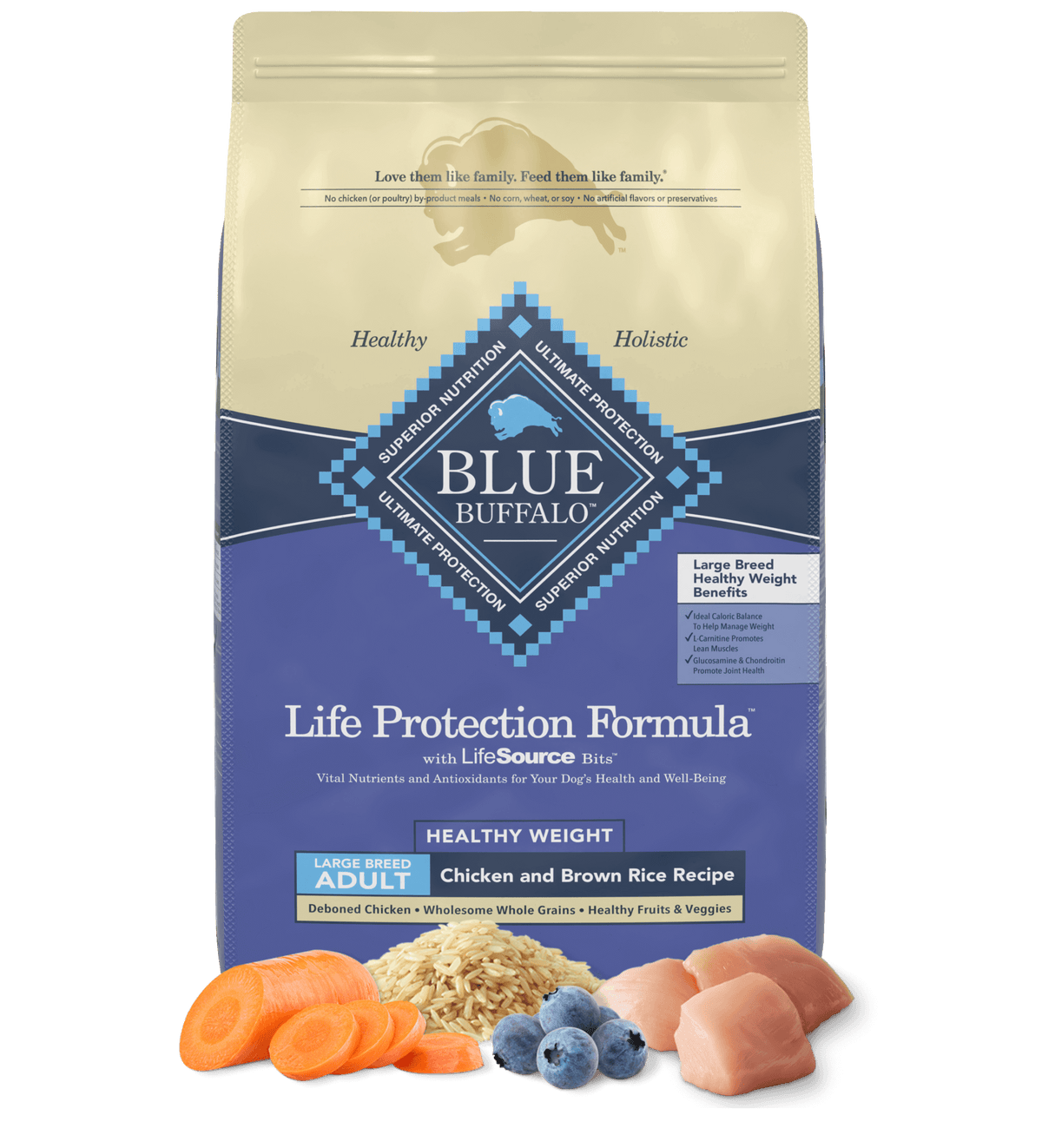 Blue Buffalo Adult Large Breed, Healthy Weight Chicken & Brown Rice Dry Dog Food (30lb)