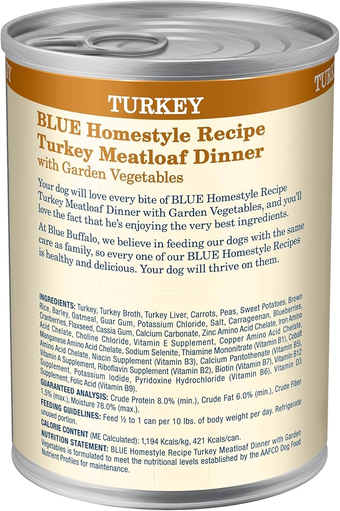 Blue Buffalo Adult Homestyle Turkey Meatloaf with Garden Vegetables Wet Dog Cans (12.5oz)