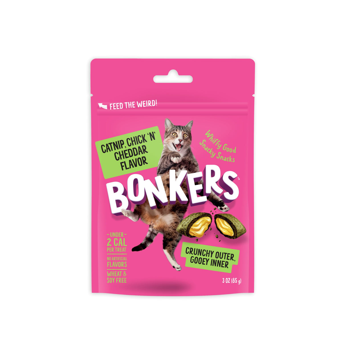 Bonkers Cat Treats Catnip Chick N Cheddar Flavor 3 OZ / 85 G