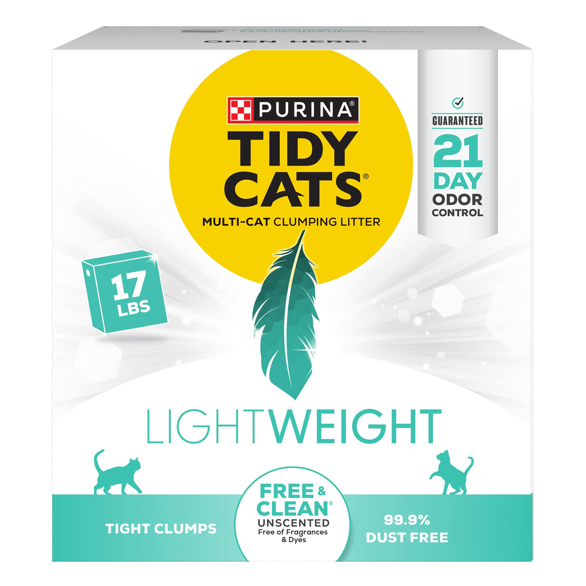 Purina Tidy Cats LightWeight Free & Clean Unscented Clumping Litter, 17 lb