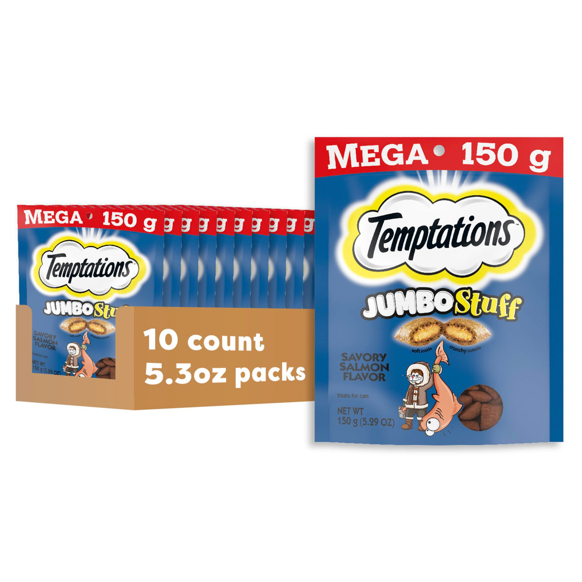 Temptations Jumbo Stuff Salmon, 5.3 oz, 10 Pack